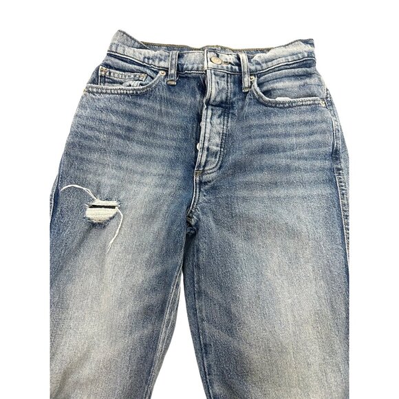 Lucky Brand Women’s Jeans High Rise Mom Jean Drew Ankle 0/25 Blue Distressed But - Picture 1 of 16